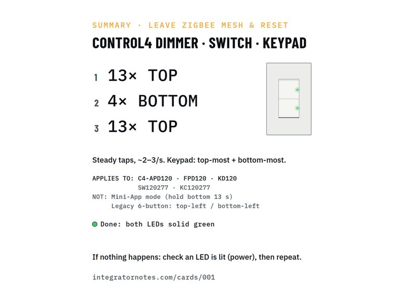 Field card 001: In-wall dimmer · switch · keypad