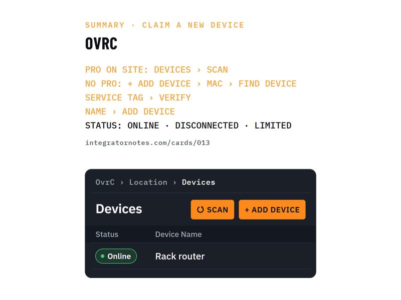 Field card 013: OvrC · new device
